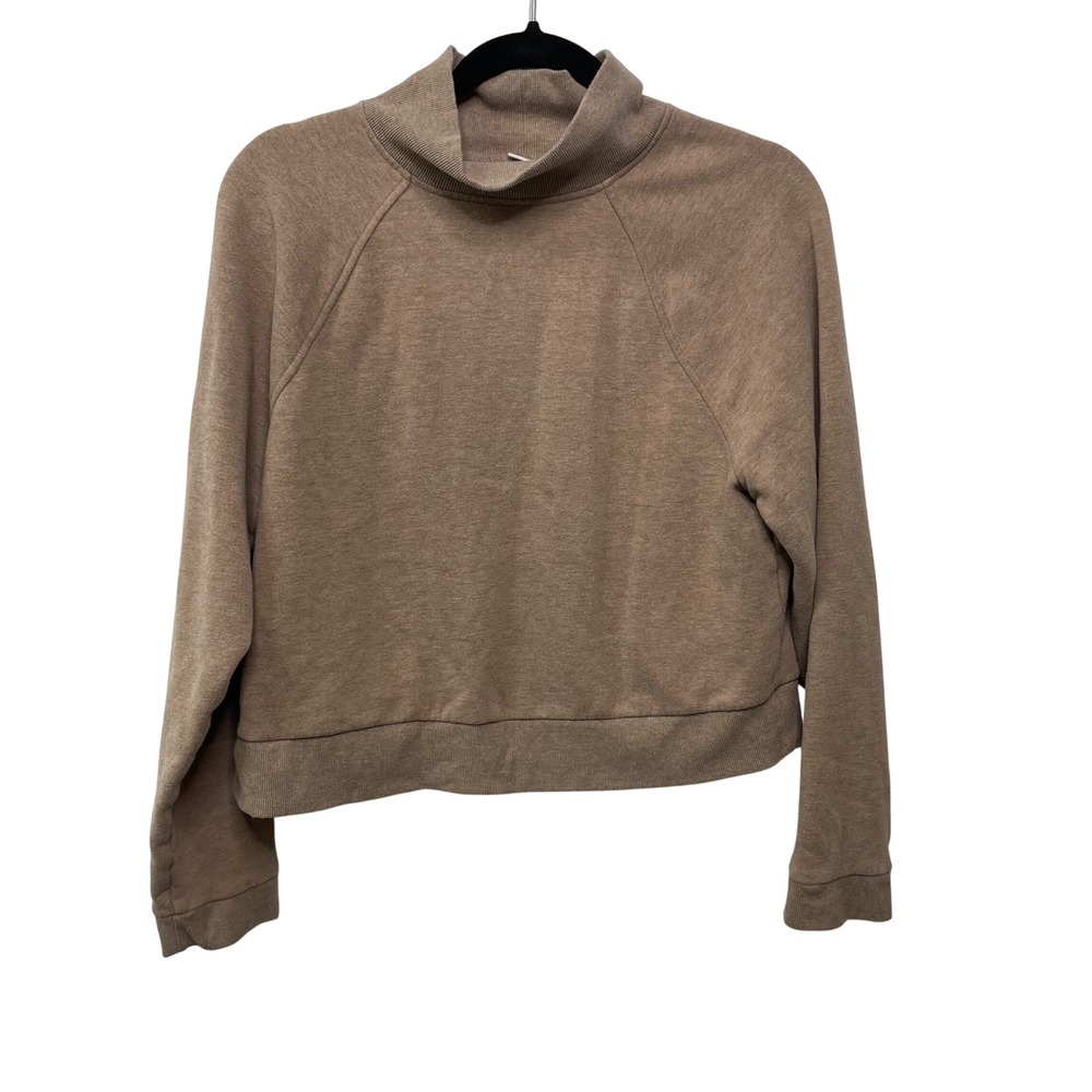 A New Day Women‎ Tan Heathered Mock Neck Raglan Cropped Sweatshirt Medium